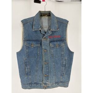 VTG Logo Club Denim Vest Mens S Blue Four Queens Las Vegas Casino Embroidered